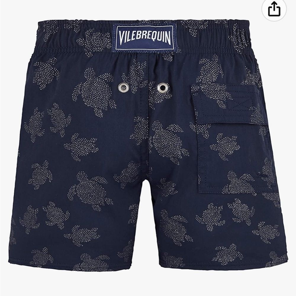 Vilebrequin Navy Blue Kids Swim Trunks with Turtle Print